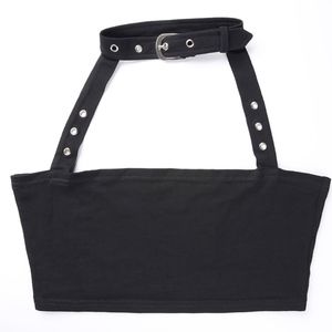 Women's choker halter cami backless buckle top